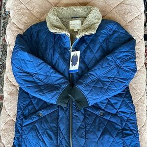 Navy Blue Quilted Puffer Jacket with Fleece Collar and lining